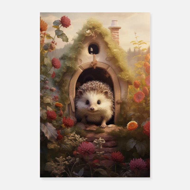 Hérisson Cottagecore Poster 60 x 90 cm