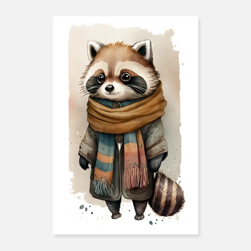 Frostiger Waschbär - Poster 60x90 cm - Weiß