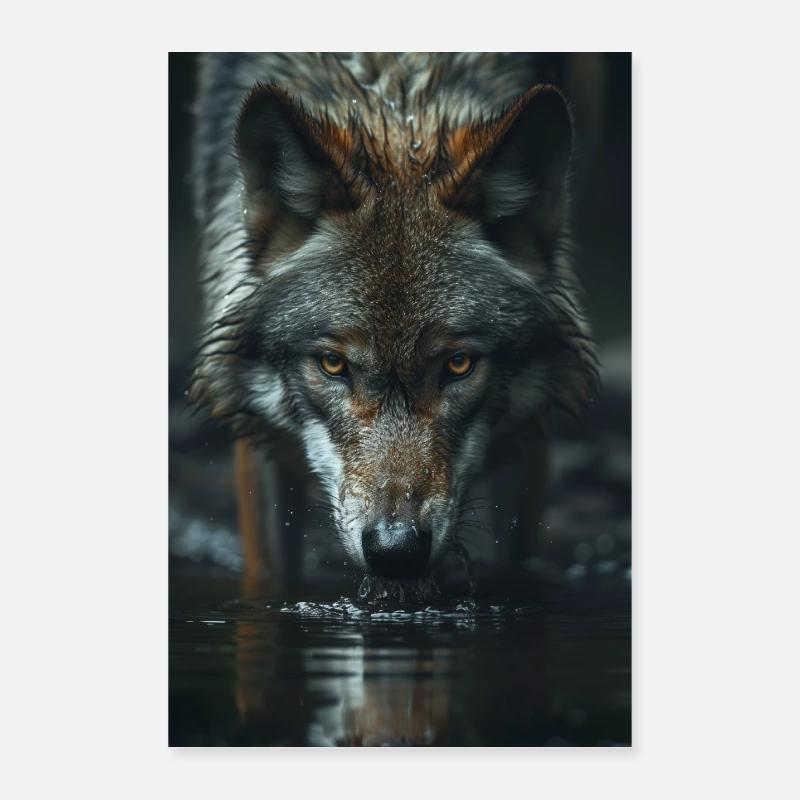 Wolf Drinking Poster Poster 24" x 35" (60x90 cm)