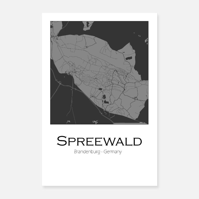 Spreewald Map grey Poster 24" x 35" (60x90 cm)