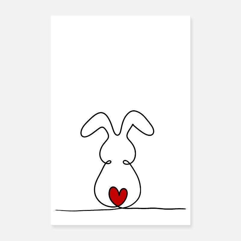 One-line bunny with red tail Poster 24" x 35" (60x90 cm)