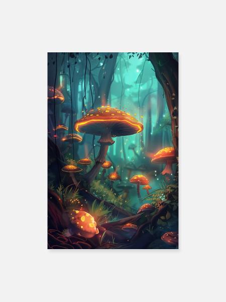 Pilze - Poster 60x90 cm - Weiß