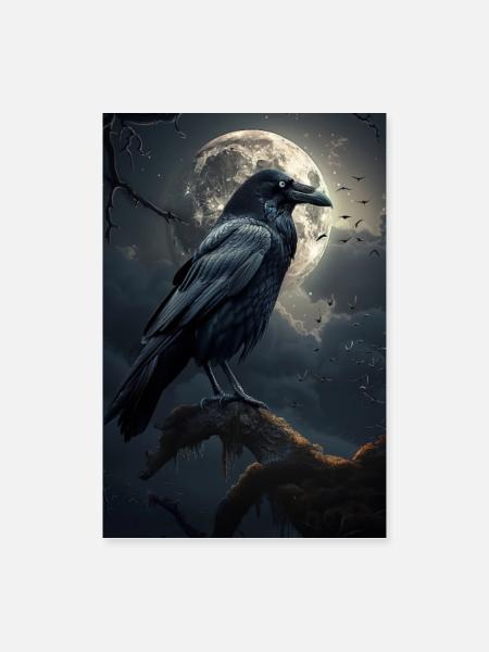 Rabe - Poster 60x90 cm - Weiß