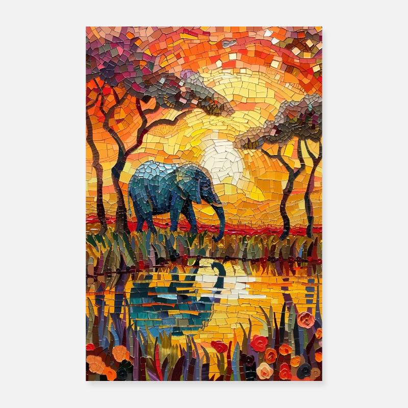 Elefant - Poster 60x90 cm - Weiß