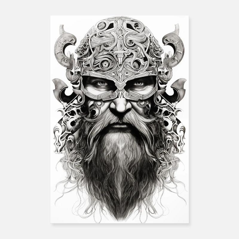 Wikinger-Krieger 2 - Poster 60x90 cm - Weiß