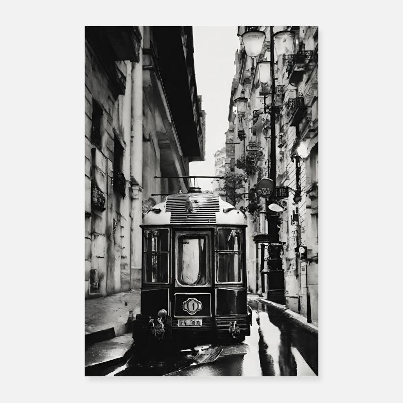 « Poster/ einer zeitlosen Straßenbahnfahrt - Poster 60x90 cm - Weiß