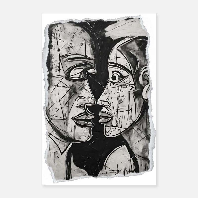 Couple abstrait dans l’art noir et blanc Poster 60 x 90 cm