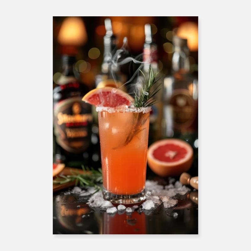Rauchiger Grapefruit-Cocktail mit Rosmarin-Garnitur - Poster 60x90 cm - Weiß