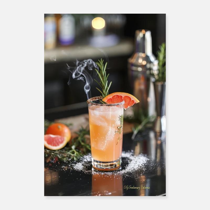 Rauchiger Grapefruit-Cocktail mit Rosmarin-Garnitur Poster 60x90 cm