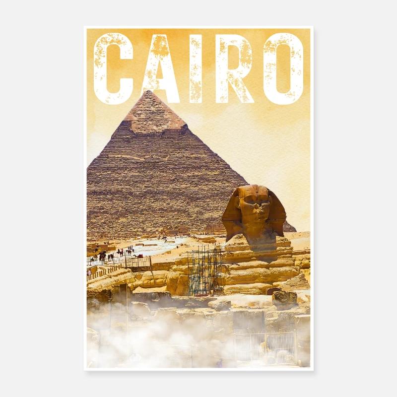 Kairo Vintage Reiseposter mit Pyramide und Sphinx Poster 60x90 cm