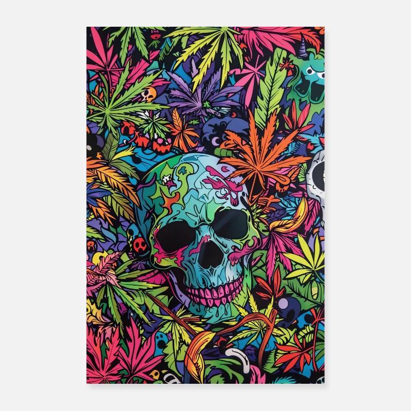 Psychedelischer Schädel im Dschungel Poster 60x90 cm
