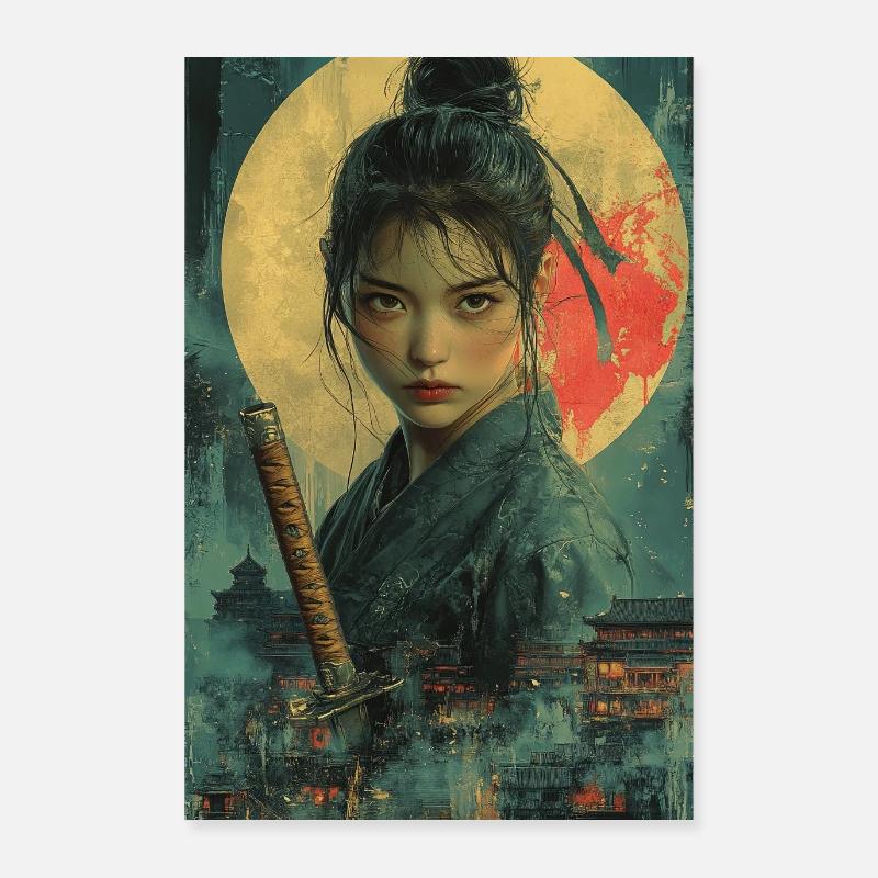 Moonlight Samurai in Asian Style Poster 24" x 35" (60x90 cm)