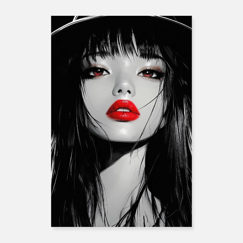 Red Lips Gothic Portrait Poster 24" x 35" (60x90 cm)
