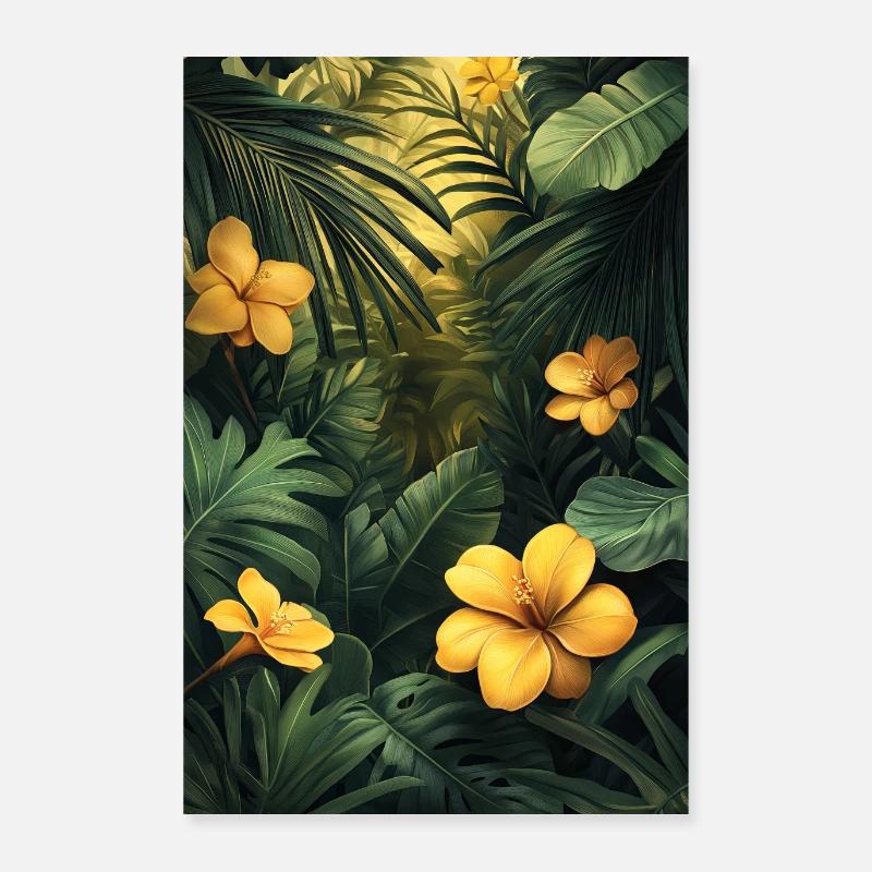 Fleurs tropicales dans la forêt feuillue Poster 60 x 90 cm