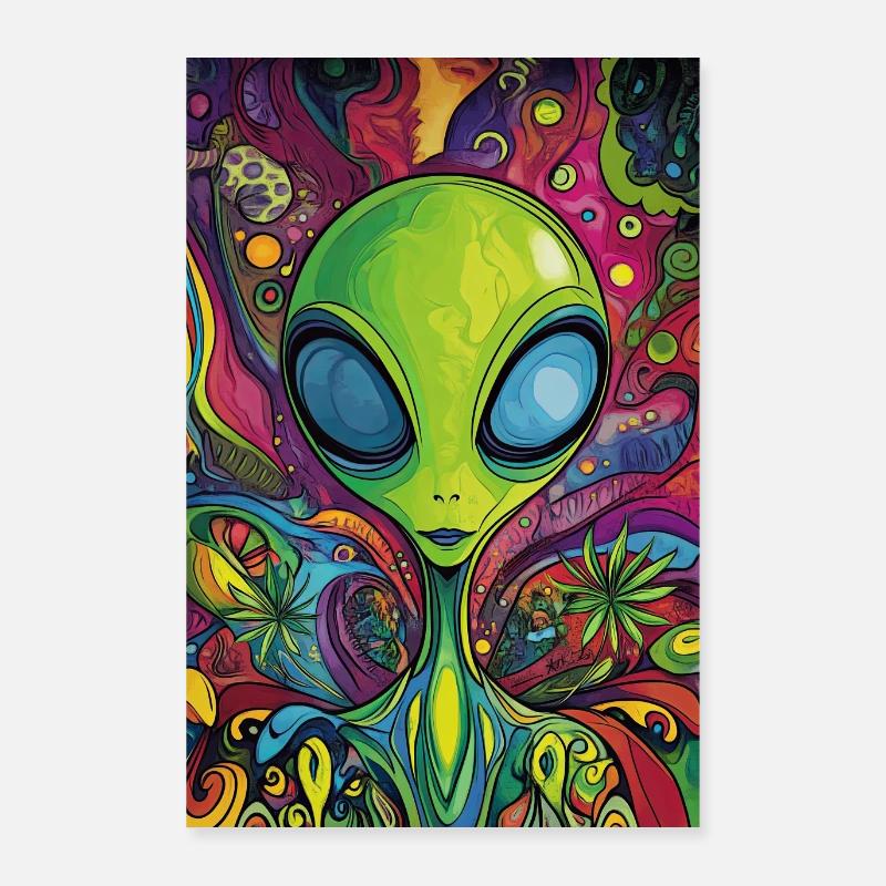 Psychedelischer Alien Neonrausch Poster 60x90 cm