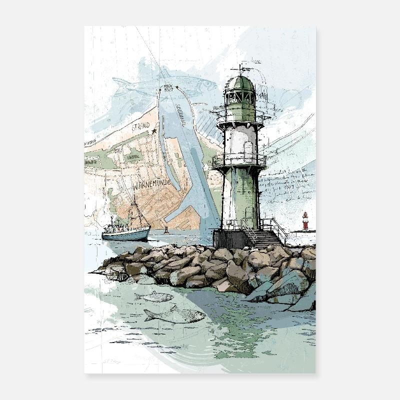 Warnemünde pier fire Poster 24" x 35" (60x90 cm)