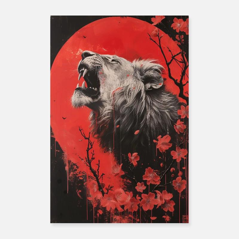 Lion Art Fleurs de Lune Rouge Poster 60 x 90 cm