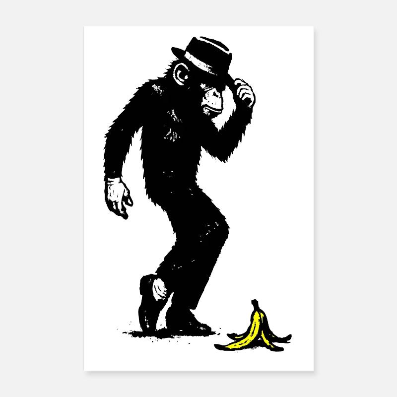 Monkey with hat and banana Poster 24" x 35" (60x90 cm)