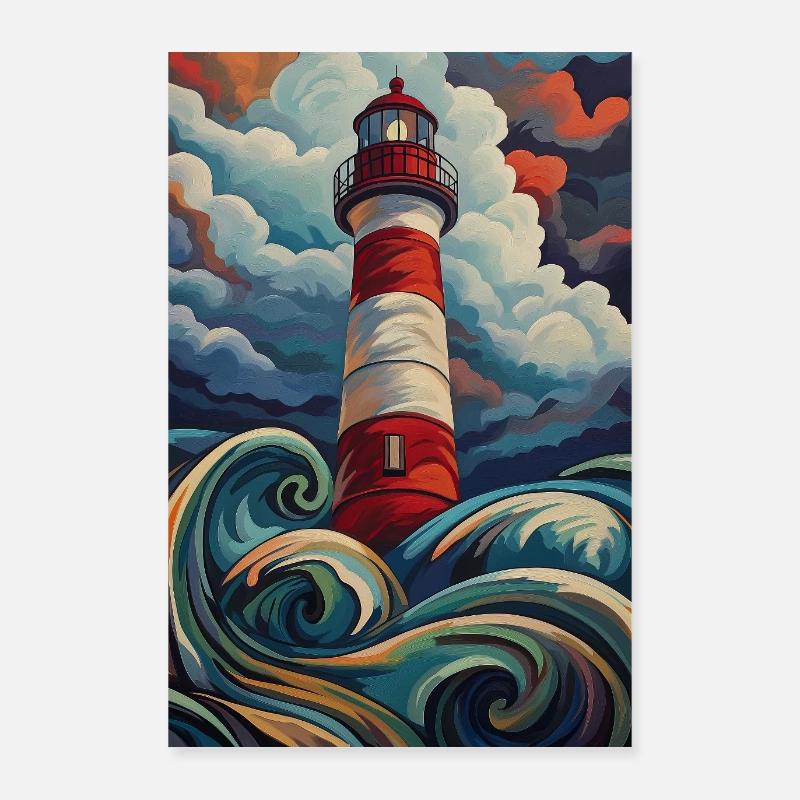 Phare, Tempête, Mer, Vagues, Ciel Poster 60 x 90 cm
