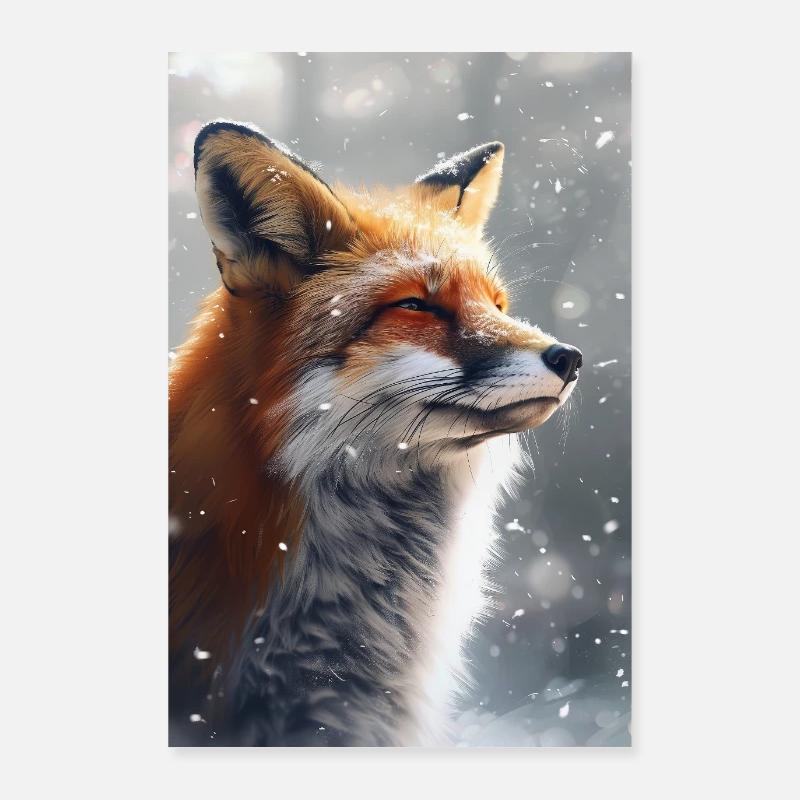 Fuchs Porträt Winter Schneeflocken Waldtier Poster 60x90 cm