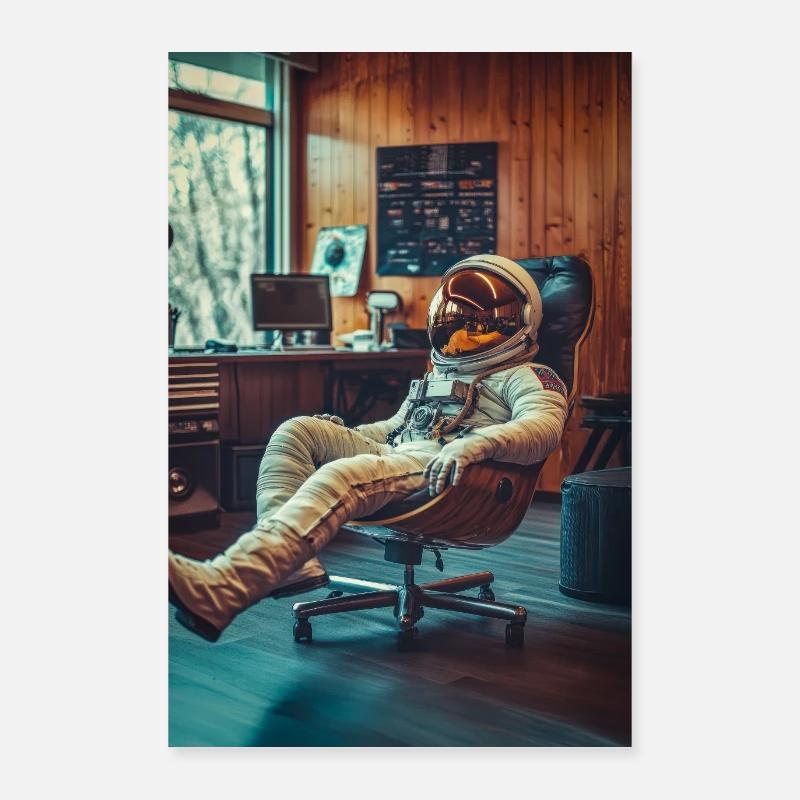 Chill Astronaut in Office Poster 24" x 35" (60x90 cm)