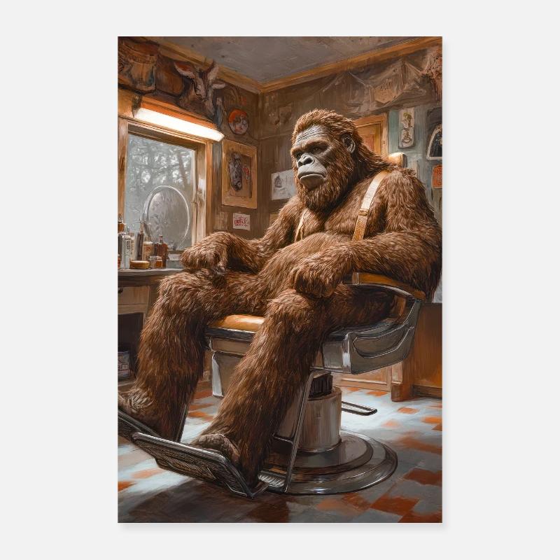 Sasquatch at the Barber Shop Poster 24" x 35" (60x90 cm)