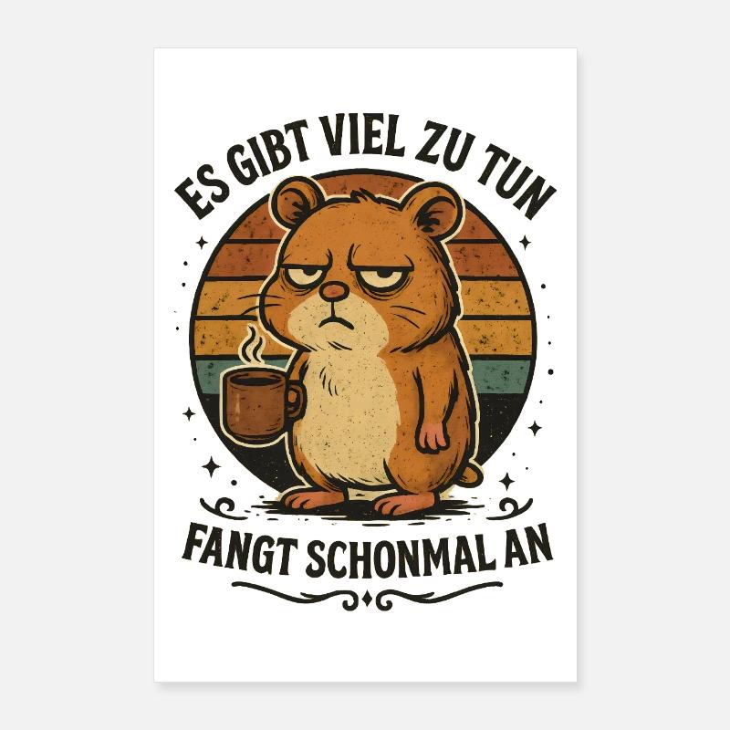 Funny hamster coffee bad mood Poster 24" x 35" (60x90 cm)