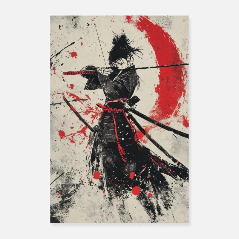 Samurai-Geist in Rot und Schwarz Poster 60x90 cm