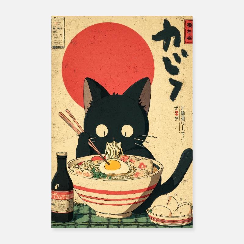 Ramen Cat Retro Poster Poster 24" x 35" (60x90 cm)