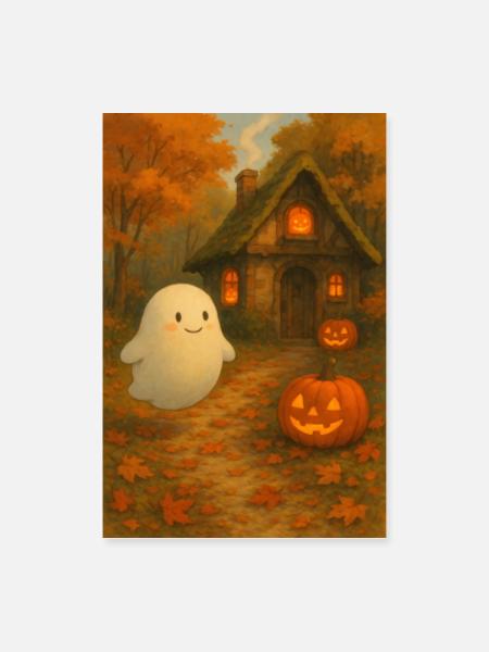 Geist im Herbst Wald - Poster 60x90 cm - Weiß