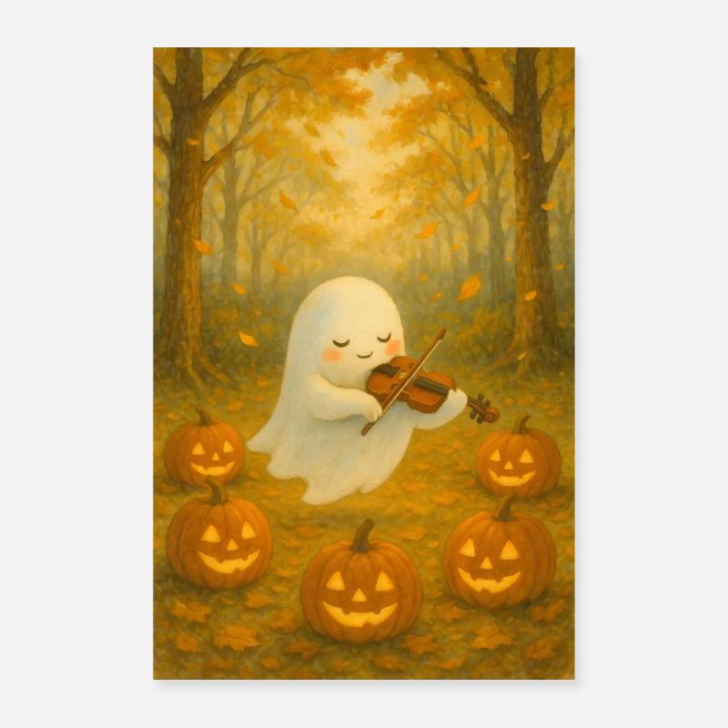 Fantôme d’Halloween avec violon Poster 60 x 90 cm