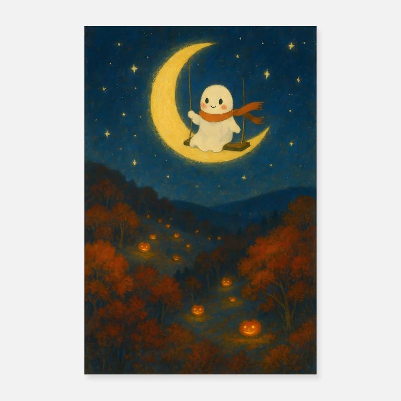 Halloween Cute Ghost Moon Poster 24" x 35" (60x90 cm)