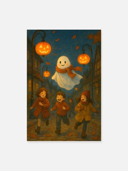 Niedlicher Halloween Geist - Poster 60x90 cm - Weiß