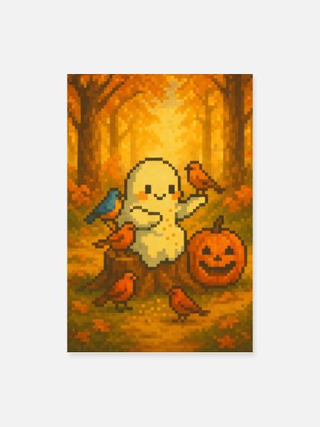 Geist Herbst pixel art - Poster 60x90 cm - Weiß