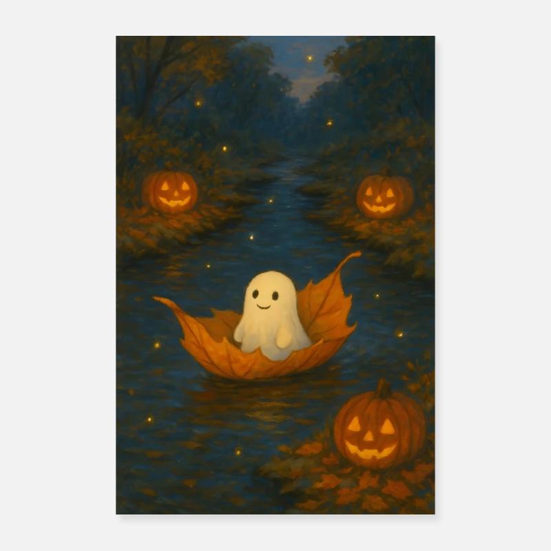 Fantôme mignon dans le feuillage d’automne Poster 60 x 90 cm