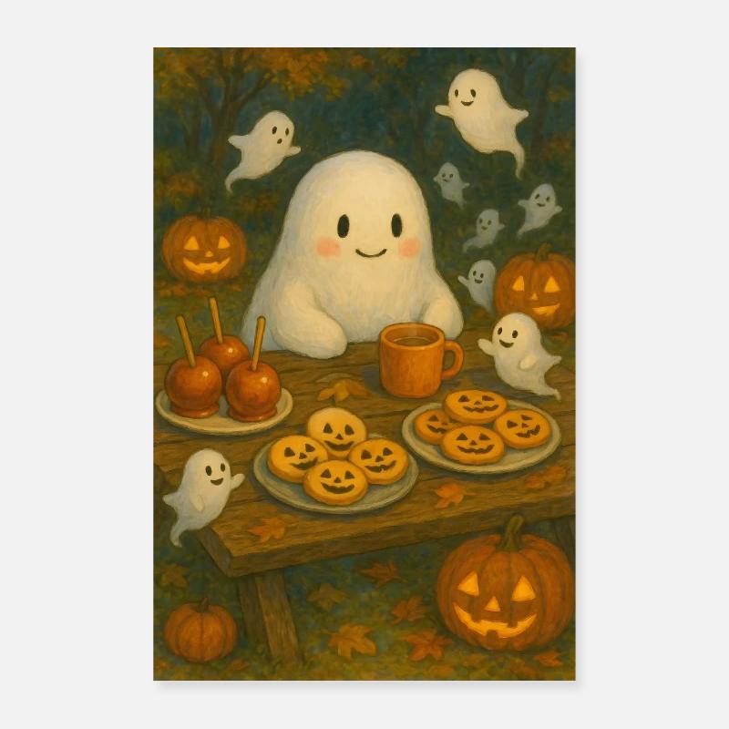 Fantôme mignon avec des biscuits Poster 60 x 90 cm