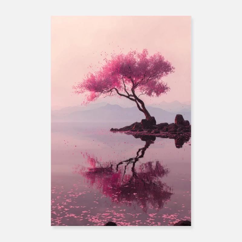 Blush Blossom Shore Reflections - Poster 60x90 cm - Weiß