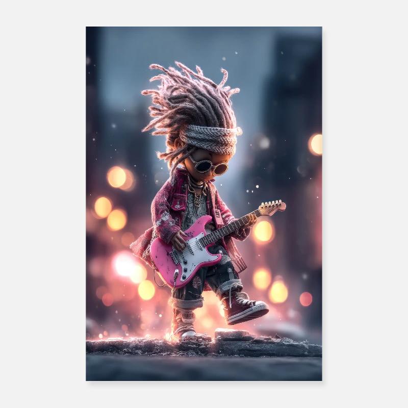 Guitariste Neon Dread avec guitare rose Poster 60 x 90 cm