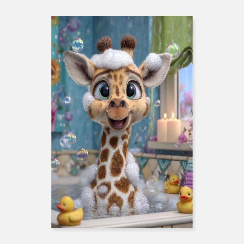 Charme de girafe dans le bain moussant Poster 60 x 90 cm
