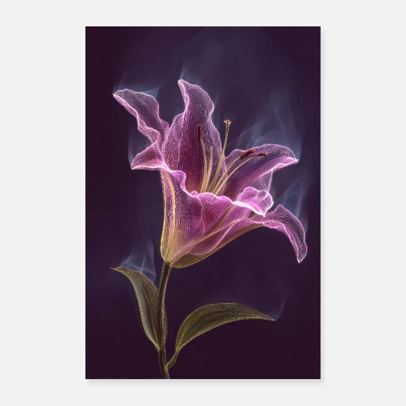 Néon Lys Lumineux dans la Nuit Violette Poster 60 x 90 cm