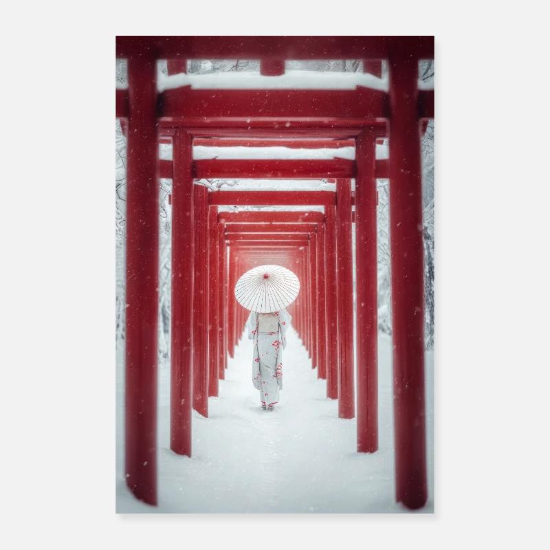 Roter Torii Schneepfad-Kimono Poster 60x90 cm