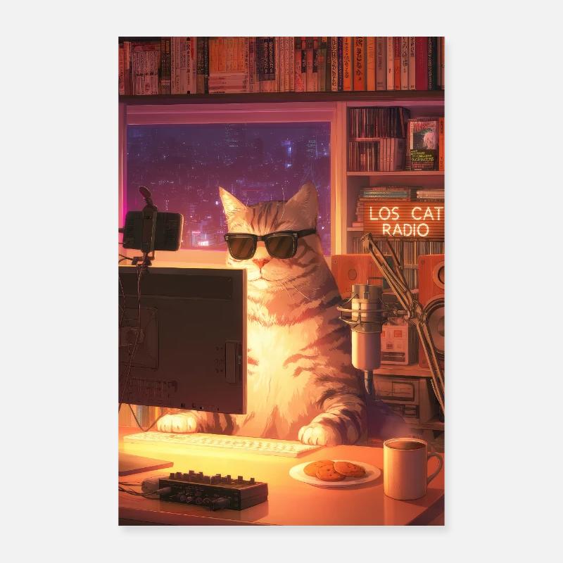 Cat Stream Neon Studio Poster 60 x 90 cm