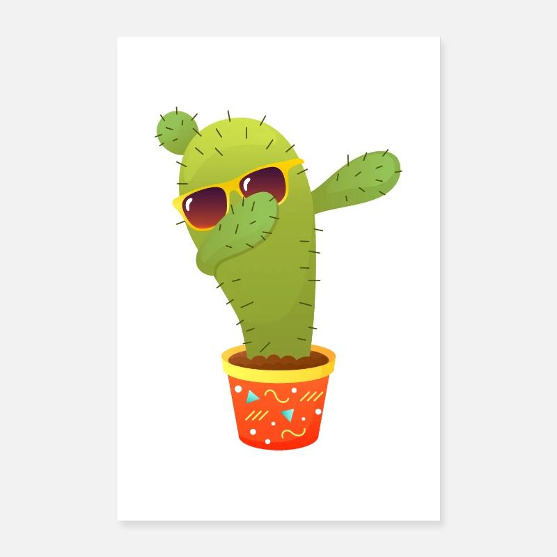 Cactus Dabbing Dab Dance - Poster 60x90 cm - Weiß