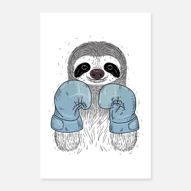 Sloth Boxing - Gants de boxe - Poster 60 x 90 cm - blanc