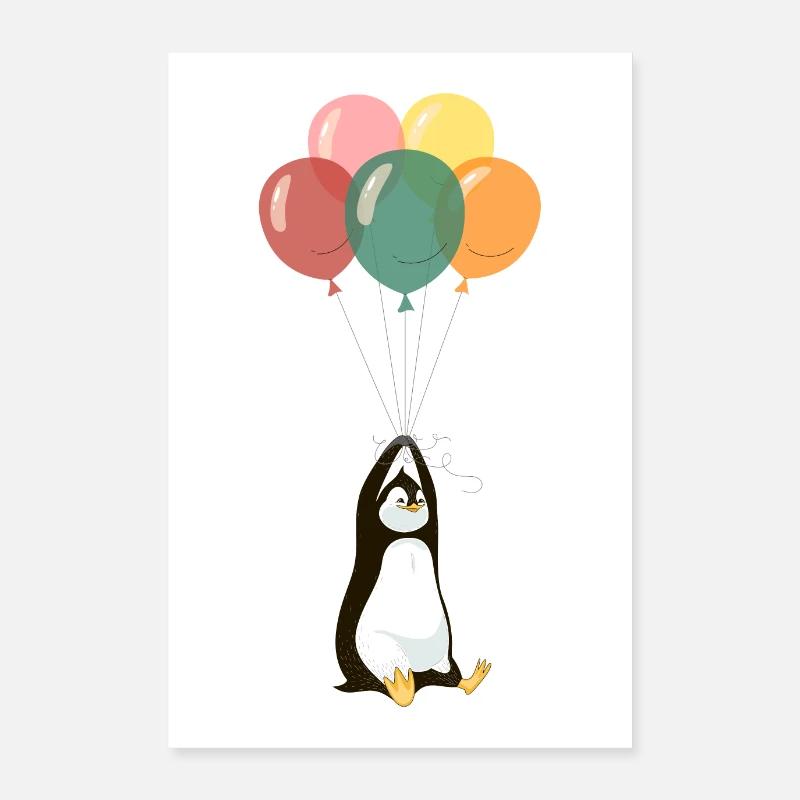 Pinguin Mit Luftballons Poster 60x90 cm
