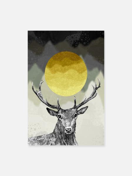Hirschkönig des Waldes - Poster 60x90 cm - Weiß