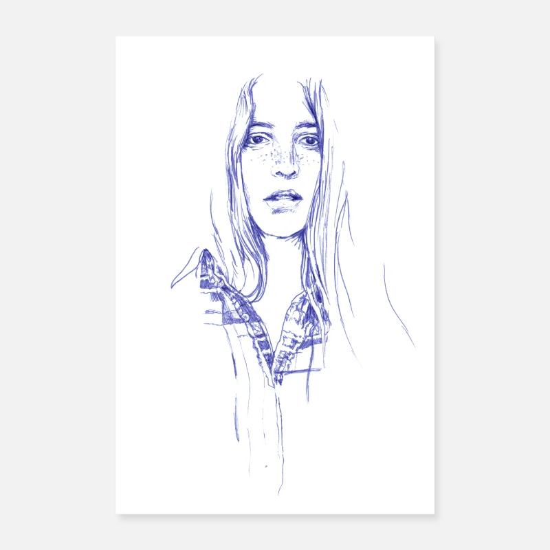 Affiche d'art - modèle avec dessin de taches de rousseur Poster 60 x 90 cm