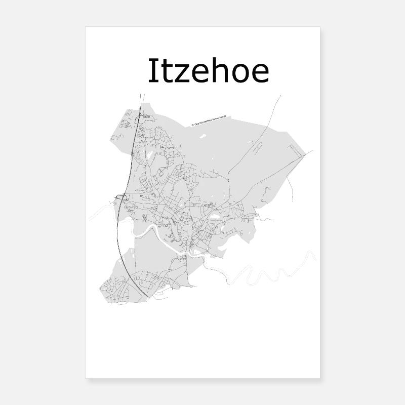 stilisierte Straßenkarte Itzehoe - Poster 60x90 cm - Weiß