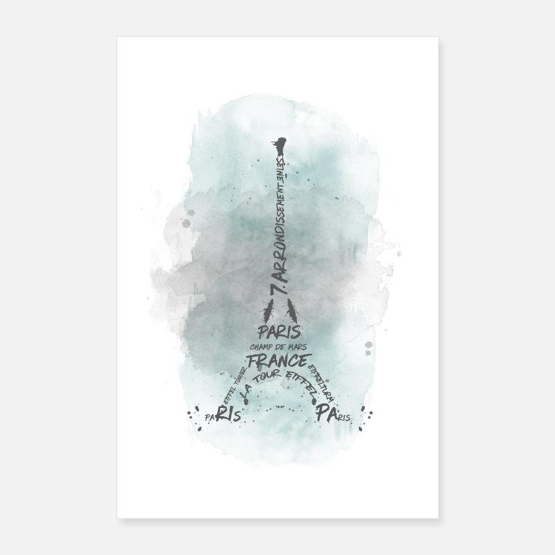 Typographie Tour Eiffel | Aquarelle turquoise Poster 60 x 90 cm