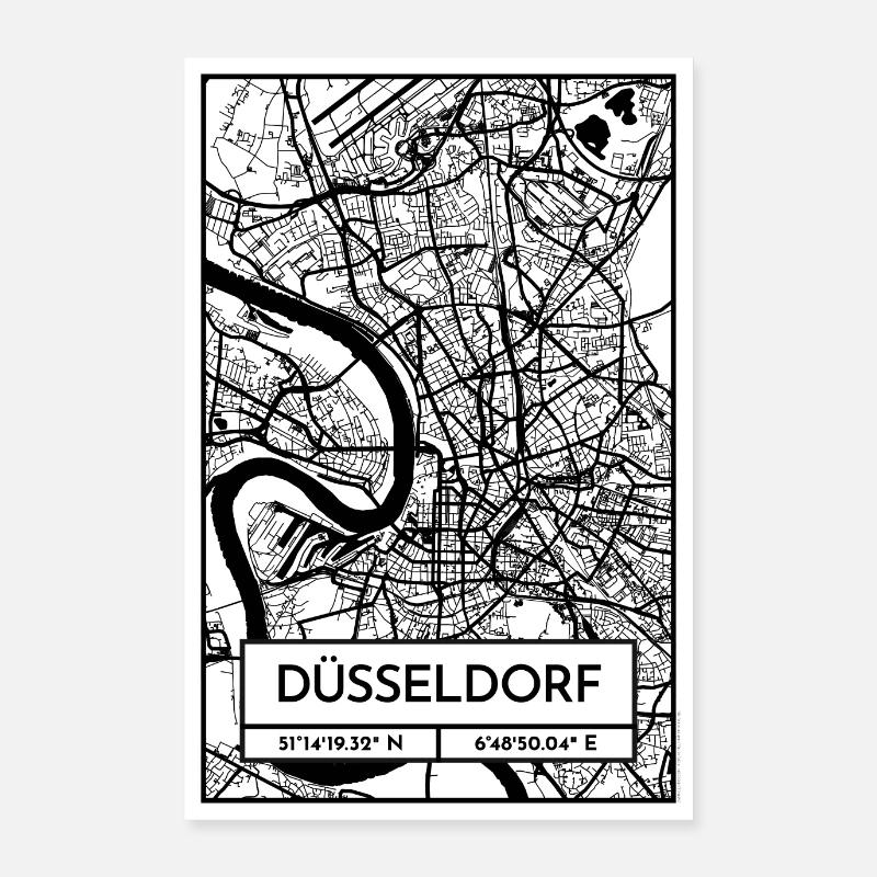 Düsseldorf – Stadtplan Poster City Map (Retro) - Poster 60x90 cm - Weiß